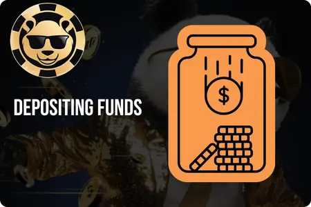 Golden Panda casino logo with an orange money jar icon for depositing funds
