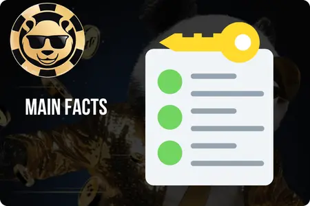 Golden Panda casino logo with a key and checklist icon representing main facts